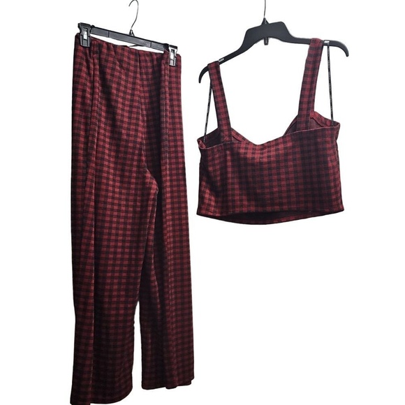 Forever 21+ Red‎ Buffalo Check Crop Top and Wide Leg Pants Set Plus Size 3X - Picture 1 of 7